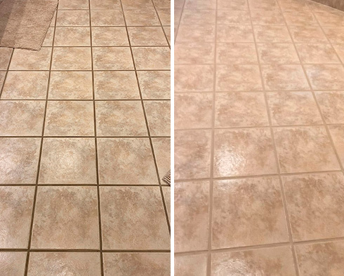 Floor Before and After a Grout Sealing in Mooresville, NC