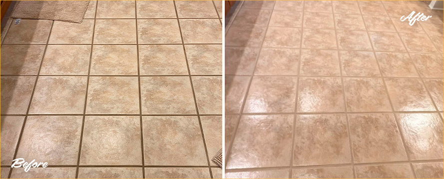 Floor Before and After a Professional Grout Sealing in Mooresville, NC