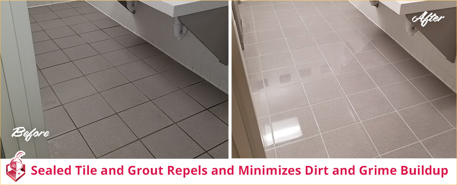 Before and After Sir Grout's Bathroom Tile and Grout Sealing Service Which Repels/Minimizes Dirt Buildup