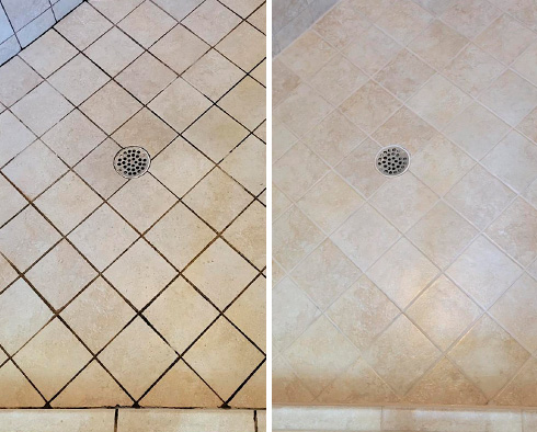 Shower Before and After a Service from Our Tile and Grout Cleaners in Concord