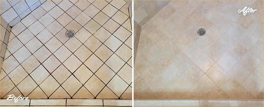 Shower Before and After a Service from Our Tile and Grout Cleaners in Concord