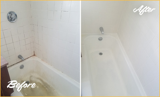 Before and After Picture of a Scotts Bathtub Caulked to Repair Cracks