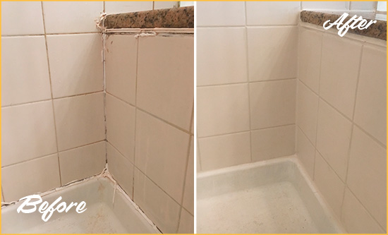 Before and After Picture of a Turnersburg Shower Caulked to Repair Damaged Caulking