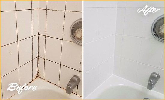 Before and After Picture of a Statesville Tub Caulked to Remove and Avoid Mold