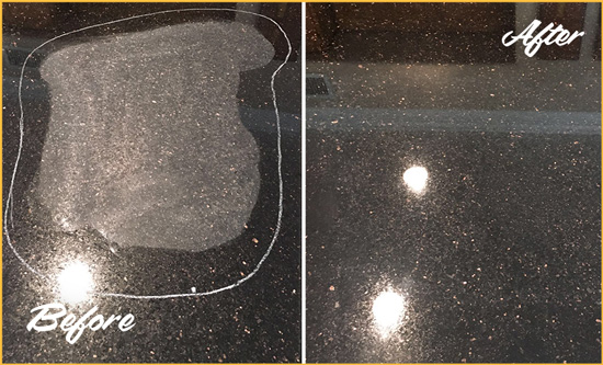 Before and After Picture of a Scotts Granite Stone Countertop Polished to Remove Scratches