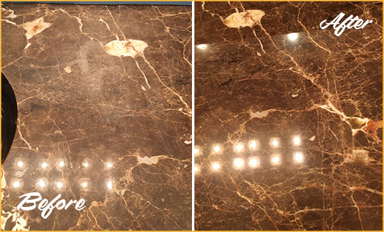 Before and After Picture of a Lexington Marble Stone Countertop Polished to Eliminate Stains