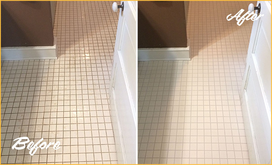 Before and After Picture of a Cooleemee Bathroom Floor Sealed to Protect Against Liquids and Foot Traffic
