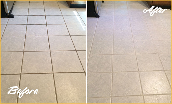 Before and After Picture of a East Spencer Kitchen Ceramic Floor Sealed to Protect From Dirt and Spills