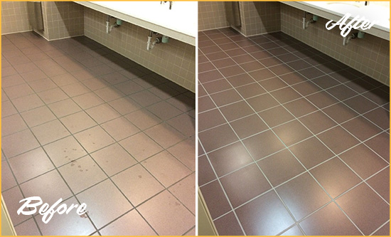 Before and After Picture of a Scotts Restroom Sealed to Help Protect Against Scratches