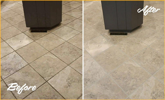 Before and After Picture of a Mount Ulla Kitchen Floor Grout Sealed to Remove Stains