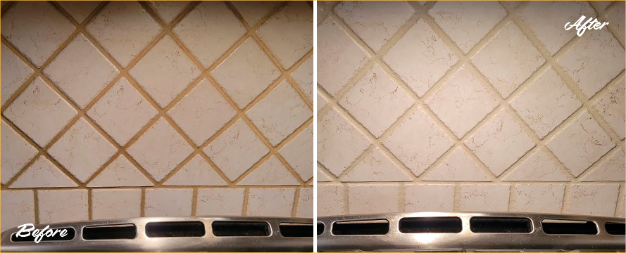 Backsplash Before and After a Fantastic Grout Cleaning in Concord, NC