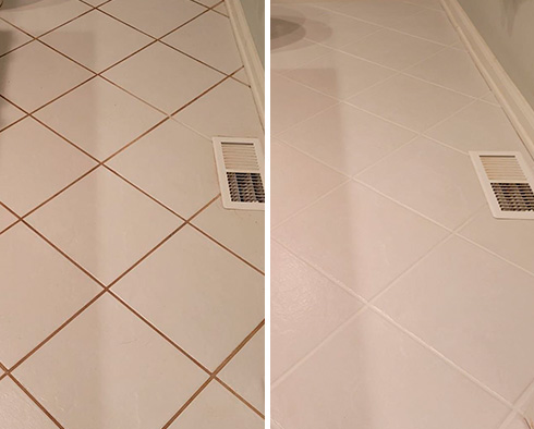 Floor Before and After a Grout Cleaning in Concord, NC