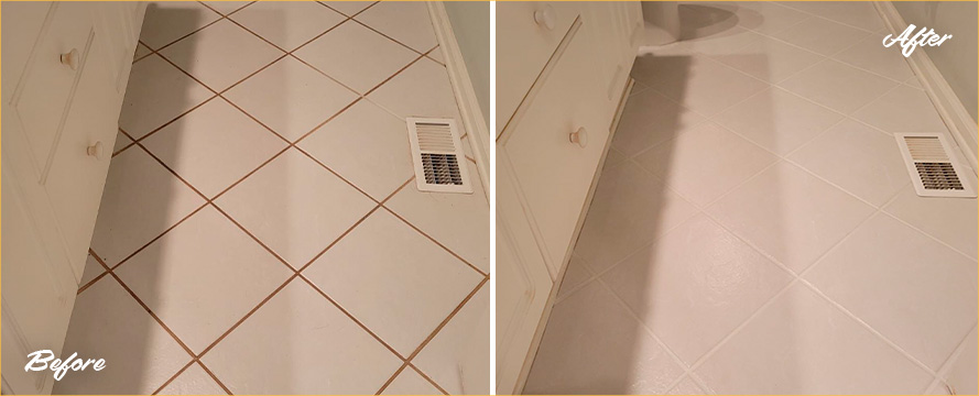 Floor Before and After a Fantastic Grout Cleaning in Concord, NC