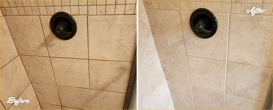 Tile Shower Before and After a Grout Sealing in Concord