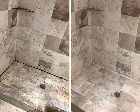 Shower Before and After Grout Sealing Wiston-Salem, NC