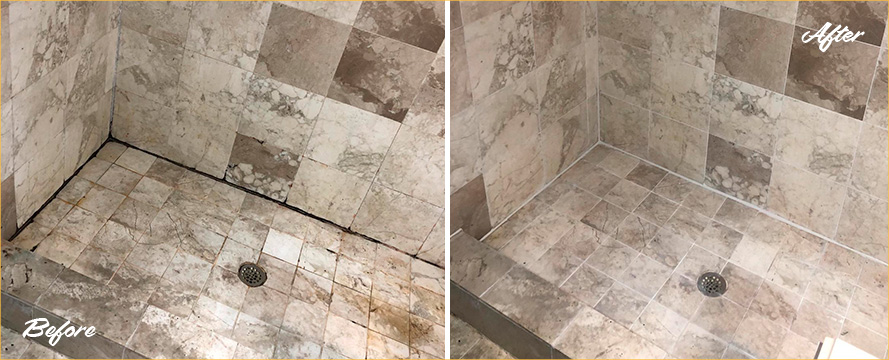 Shower Before and After a Professional Grout Sealing Winston-Salem, NC