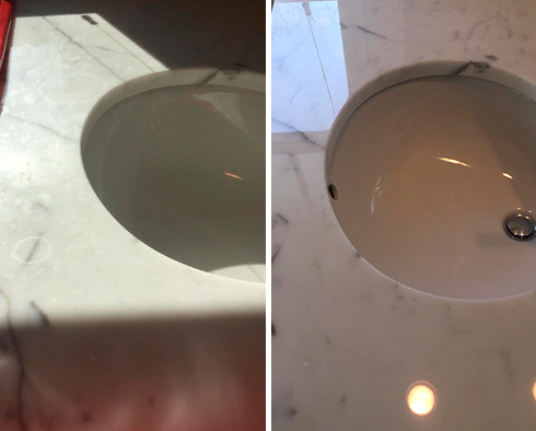 Marble Vanity Top Before and After a Stone Polishing in Concord