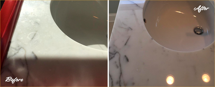 Marble Vanity Top Before and After a Stone Polishing in Concord