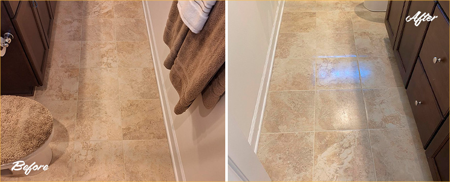 Tile Floor Before and After a Grout Recoloring in Mooresville